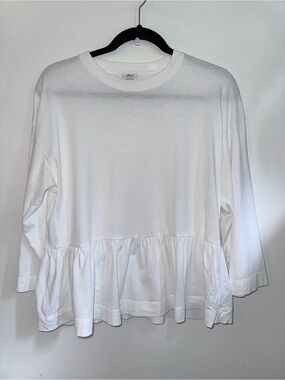 Wilfred White Peplum Long-Sleeve Top T Shirt Size S